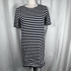 Kule The Tee Dress Navy Cream Striped Medium Cotton Nautical Minimalist Chic